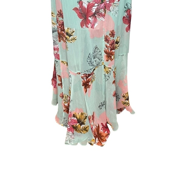 Express Mint Green Floral Print Creped Chiffon HighLow Maxi Dress Size XS - Picture 9 of 16